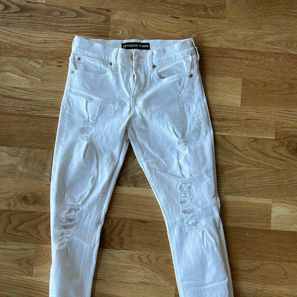 Express mid-rise white distressed jeans